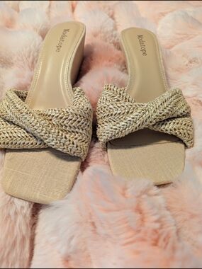 Modatope Beige Braided Slide Mules